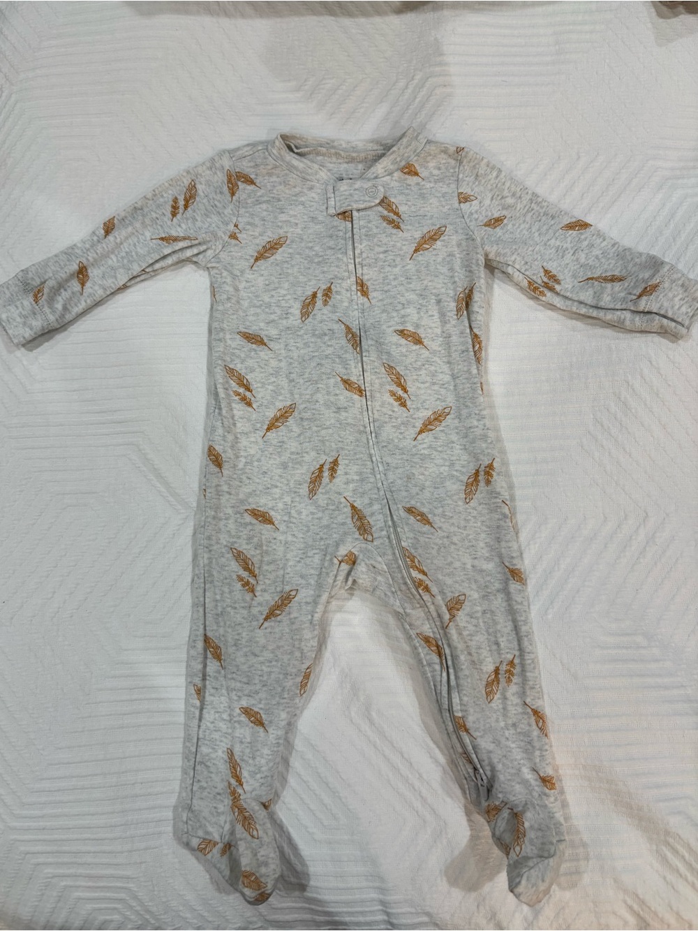 Carter's Gray Footed One-Piece with orange Feather Print